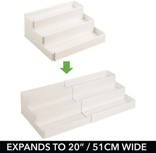 Miniatura 4 de mDesign Organizador de estante de plástico expandible de 3 niveles, almacenamiento para tocador de baño, gabinete, armario, cajón, capacidad