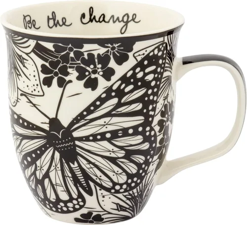 Karma Regalos de 16 oz - Taza bohemia en blanco y negro con diseño de mariposa, bonita taza de café y té, tazas de café de cerámica para mujeres y
