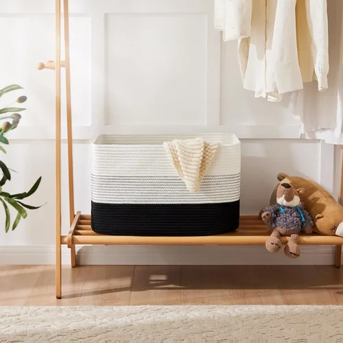 Miniatura 4 de Artfeel - Cesta de manta rectangular, cestas tejidas para almacenamiento, cesta de lavandería de 30L para decoración de guardería, cesta