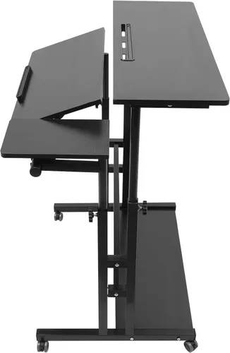 Miniatura 7 de Escritorio móvil de pie ajustable para laptop con ruedas, carrito de almacenamiento para estar de pie o sentado, para estación de trabajo de oficina