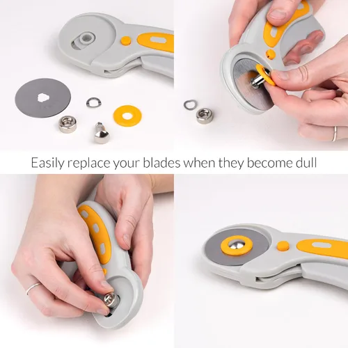 Miniatura 4 de WA Portman - Cortador o cutter rotativo y tapete de corte auto-reparable – Juego de cortador rotativo con mango texturizado y tapete – Juego