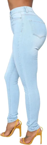 Miniatura 52 de KUNMI - Pantalones de mezclilla clásicos de cintura alta para mujer, elásticos, con efecto de levantamiento de glúteos, ajustados