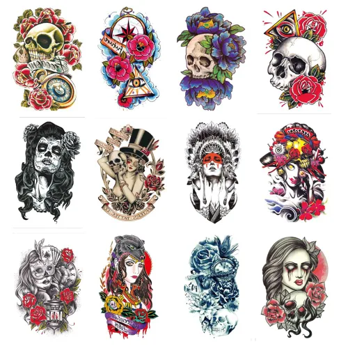 Miniatura 11 de 12 hojas de tatuajes falsos en el pecho, brazo, hombro, tatuajes, arte corporal, mangas de 5.9 x 8.3 pulgadas, tatuajes temporales impermeables
