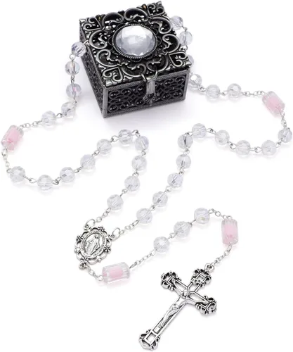 Miniatura 63 de KOMI Rosario de cuentas católicas para mujer, collar de cuentas de rosario con cruz de crucifijo, perlas de cristal, rosario, rosarios, católicos