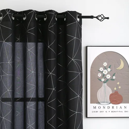 Miniatura 35 de Taisier Home Paneles de Cortinas de Ventana de Lino Dorado con Ojales Estampado de Lámina de Azulejos Geométricos Marroquíes Metálicos Cortinas