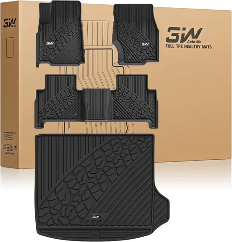 Miniatura 16 de 3W Alfombrillas de piso y forro de carga con alfombras en la parte superior compatibles con Jeep Wrangler JL 2018-2024 2025 Unlimited de 4 puertas