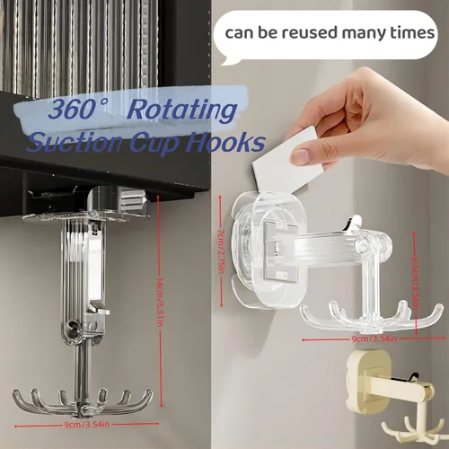 Miniatura 5 de Ganchos colgantes para utensilios de cocina, colgador de pared, gancho plegable giratorio de 360°, gancho de ventosa fuerte, estante para utensilios