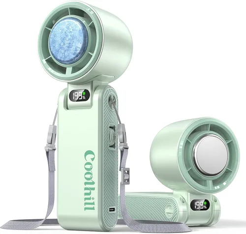Ventilador portátil de mano con enfriador de hielo: Ventilador de mano recargable de 100 velocidades de 5500 mAh, ventiladores personales de