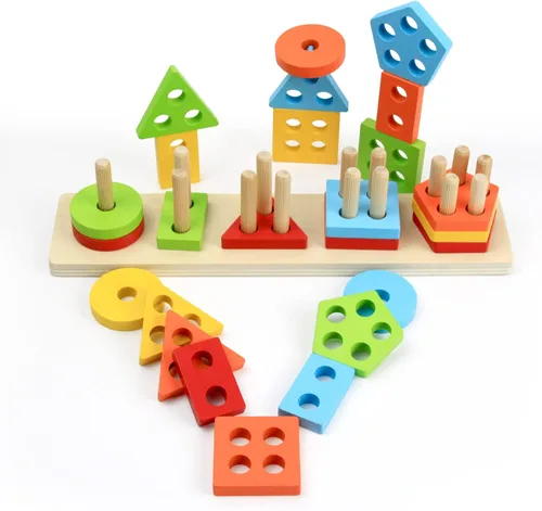 Miniatura 8 de Wood City Juguetes Montessori de madera para niños y niñas de 1, 2 y 3 años, juguetes de clasificación y apilamiento para niños pequeños