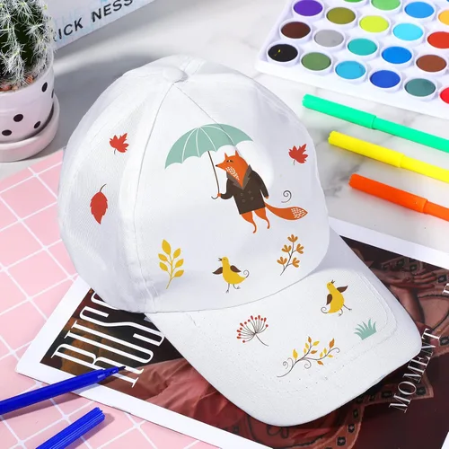 Miniatura 4 de 30 gorras de béisbol blancas para niños, gorras de béisbol en blanco con correa trasera ajustable, sombrero de sol para pintura de bricolaje