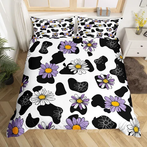Miniatura 11 de Funda de edredón con estampado de vaca marrón para niñas y niños, funda de edredón de piel de vaca de las tierras altas, juego de ropa de cama