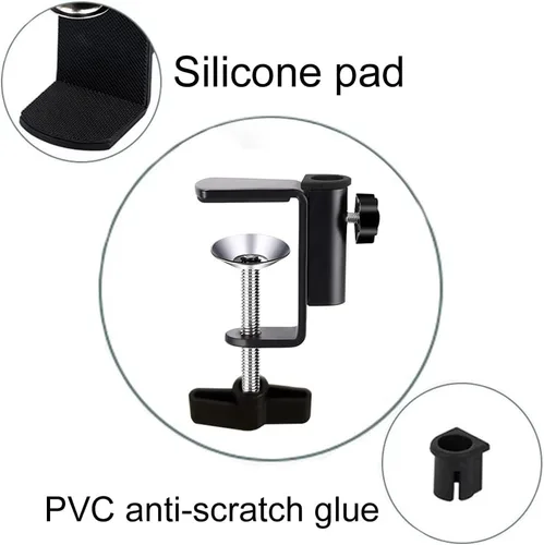 Miniatura 4 de Soporte de clip de aluminio con abrazadera en C para cámara/monitor, escritorio y soporte de mesa para micrófono/micrófono y tableta (negro)