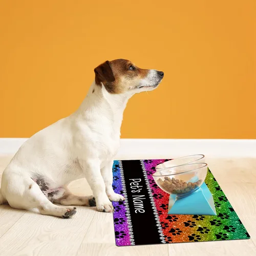 Miniatura 6 de Taikuri Alfombrillas personalizadas de piel sintética para comida y agua, antideslizante e impermeable para nombre/foto, tapete personalizado