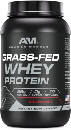 Miniatura 3 de Amazing Muscle Suplemento de proteína de suero de leche alimentada con pasto 2 libras (31.99 oz) Sin OMG Sin gluten Fabricado en Estados