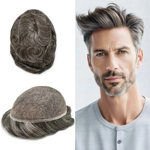 Miniatura 106 de Toupee For Men Real Human Hair System Mens Hair Piece Breathable Mens Toupee Durable Men Hairpiece 6X8#1 Jet Black 80% Density