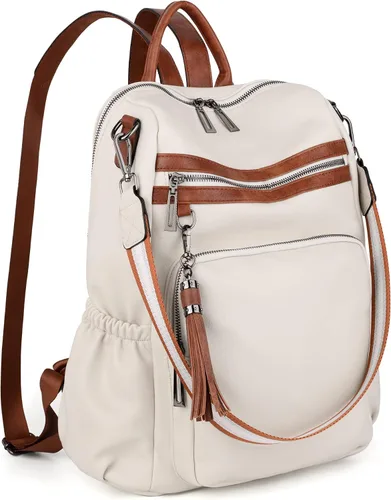 Miniatura 8 de UTO Mochila de cuero vegano para mujer, diseño de moda, convertible con borla, para viajes, con borla