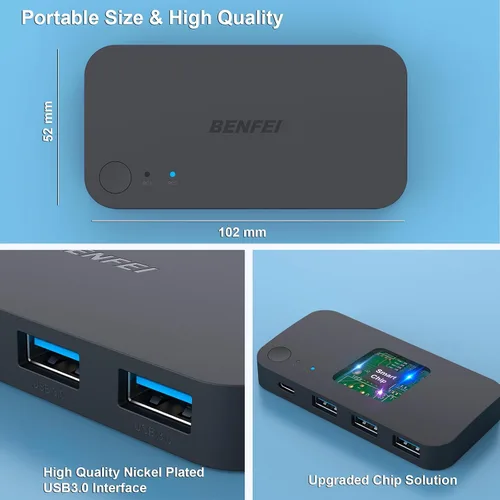 Miniatura 7 de Interruptor USB 3.0, Conmutador USB 2 Computadoras Comparten 3*USB 3.0 y 1*USB C con Control Remoto para PC Ratón Teclado Impresora Escáner