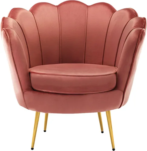 Miniatura 8 de DAGONHIL Silla decorativa tapizada moderna de mediados de siglo, silla de tocador de pétalos, sofá individual de terciopelo retro con patas de metal