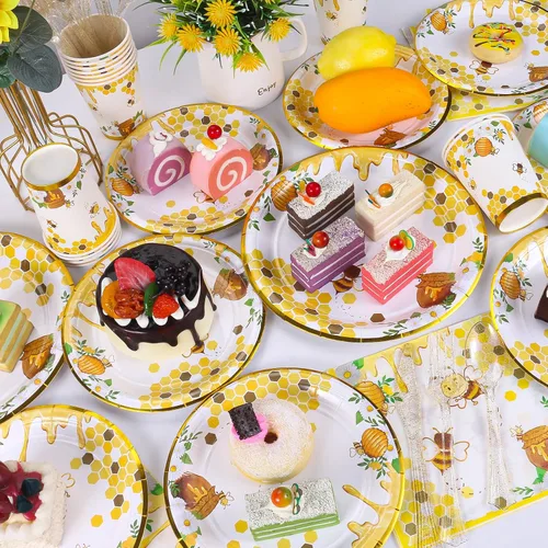 Miniatura 4 de Suministros de fiesta de abejas, platos y servilletas de abejas, vasos, servilletas y tenedores, decoraciones de fiesta de abejas para baby shower