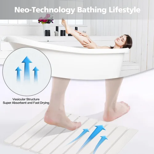 Miniatura 5 de KEYCHAD Tapete de baño plegable de piedra, antideslizante, de tierra de diatomeas, súper absorbente, de secado rápido, elegante y lujoso tapete