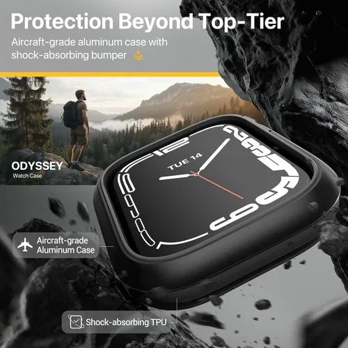 Miniatura 3 de MAGEASY Funda resistente de aluminio de calidad aeronáutica para Apple Watch de 45mm Series 9, 8, 7 Carcasa metálica dura 2 en 1 con parachoques