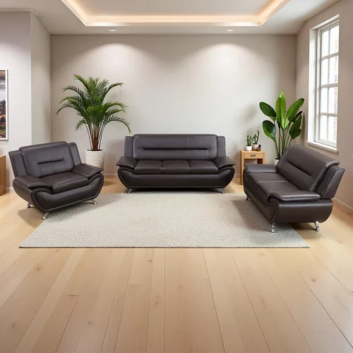 Miniatura 15 de Sofás Seccionales de Cuero, Conjuntos de Muebles de Sala de Estar, 3 Piezas Conjunto de Sofá Moderno para Sala de Blanco crema