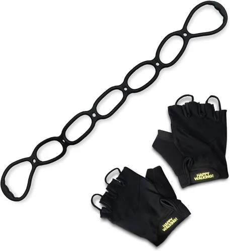 Walk At Home Guantes de entrenamiento negros Happy Walking Fitness para hombres y mujeres con 7 anillos ajustables bandas de resistencia bandas de