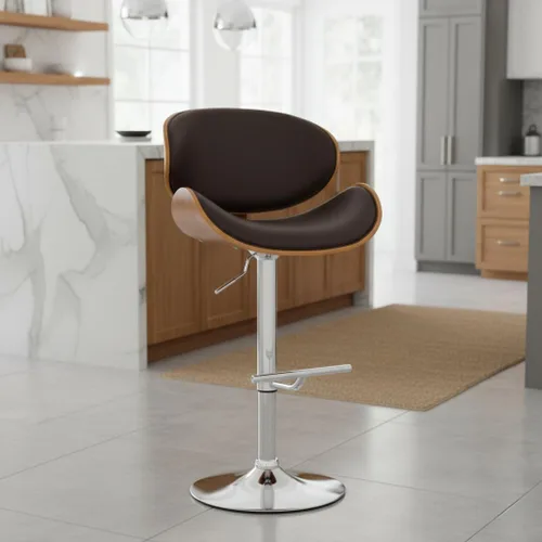 AC Pacific ACBS34 Taburete giratorio de piel sintética ajustable para isla de cocina con marco curvado y elegante base cromada, sillas de mostrador