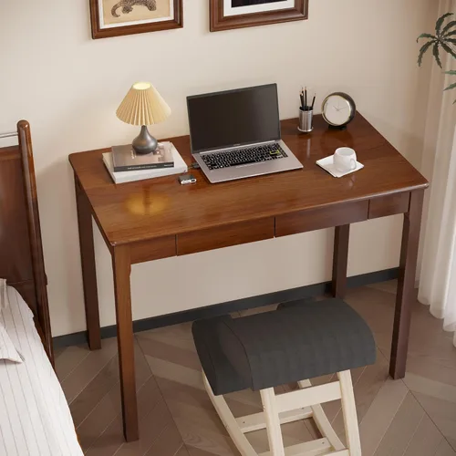 Miniatura 6 de Escritorio de madera maciza con cajones, escritorios estrechos simples de 24 x 16 pulgadas, mesa de estudio de madera de goma, escritorio pequeño