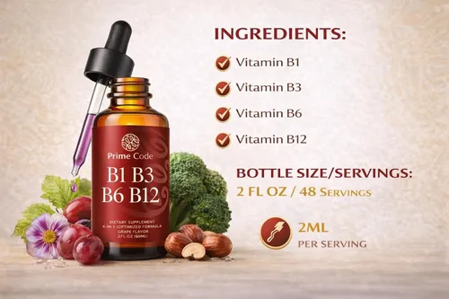 Miniatura 8 de Prime Code Gotas líquidas de vitamina B1 con vitamina B3 B6 y B12 Suplemento líquido del complejo B Suplemento de tiamina para adultos Alta