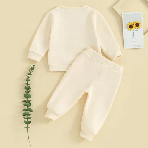 Miniatura 32 de Conjunto de 2 piezas de ropa de otoño para bebé y niña, sudadera de manga larga con cuello redondo y pantalones deportivos, conjunto de traje