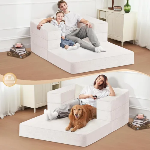 Miniatura 5 de Cama humana gigante para perro, cama 3 en 1 para perro de tamaño humano con funda de piel sintética lavable, cama grande plegable para mascotas