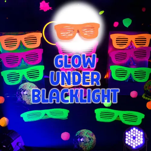 Miniatura 9 de Mega-L - 12 lentes que brillan en la oscuridad, suministros de fiesta que brillan en la oscuridad, anteojos fluorescentes de luz negra neón, regalos
