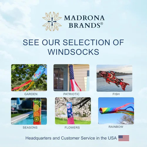 Miniatura 7 de Madrona Brands Manga de viento de flores rojas, decoración duradera para colgar en exteriores, patio, jardín, patio, hogar y más, 42 pulgadas