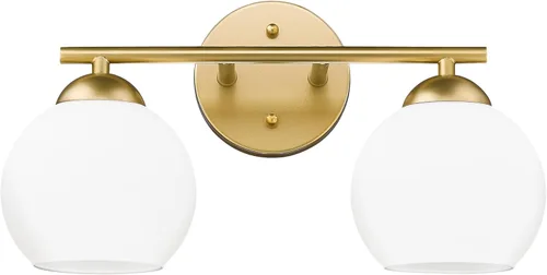 Miniatura 11 de Emak WS114-GD-ML-2PK - Moderno paquete de 2 apliques de pared de globo, luz dorada con pantalla de vidrio de leche para baño, sala de estar, fotos