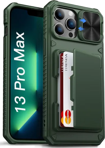 Miniatura 54 de Vihibii Funda para iPhone 13 Pro Max/iPhone 12 Pro Max con tarjetero (4 tarjetas) [bloqueo RFID] y cubierta de cámara deslizante, protección contra