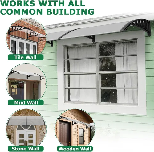 Miniatura 8 de Toldo para puerta de ventana de 80 x 40 pulgadas, cubierta de policarbonato para puerta de entrada, toldo exterior para ventana exterior, UPF 50+