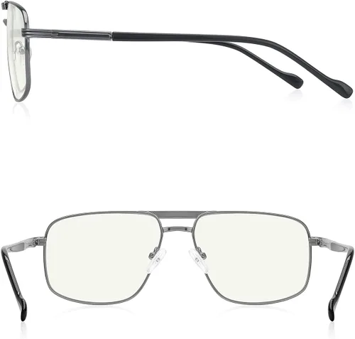 Miniatura 3 de Gafas de lectura para hombre, cuadrado, doble puente, bloqueo de luz azul, para lectura de computadora Gris