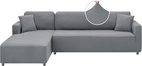 Miniatura 8 de XINEAGE Funda de sofá modular de alta elasticidad en forma de L, 2 piezas antideslizante con protector de muebles con 2 fundas de almohada