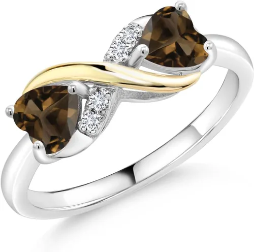 Miniatura 70 de Gemstone Birthstone and Lab Grown Diamond Accents Eternal Love Infinity Ring for Women 925 Silver and 10K Yellow Gold Heart Shape 5MM & Round