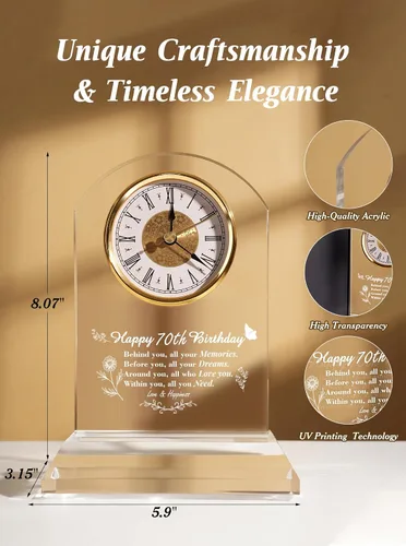 Miniatura 4 de DEEWISH Reloj de escritorio de cuarzo para regalo de 70 cumpleaños, elegante decoración de bendición para el hogar para padres, abuelos, amigos