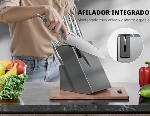 Miniatura 4 de ASETY Juego de cuchillos – Juego de cuchillos ultra afilados para cocina con bloque, juego de 15 cuchillos de acero inoxidable con afilador Gris