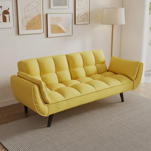 57" Convertible Sleeper Couch Bed, 3-in-1 Tufted Upholstered Daybed Futon Sofa Bed Loveseat with Reclining Split Backrest, Velvet 2-Seaters Sofa