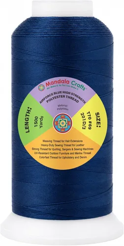 Mandala Crafts Airforce Blue - Hilo resistente de 1500 yardas Tex 70 hilos de poliéster fuertes para coser cortinas, jeans, cuero, cabello,