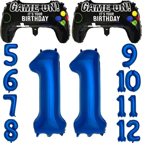Miniatura 9 de Suministros de fiesta de videojuegos azul marino para decoración de fiesta de 5º cumpleaños para niños, 2 paquetes de globos de juego con globo azul