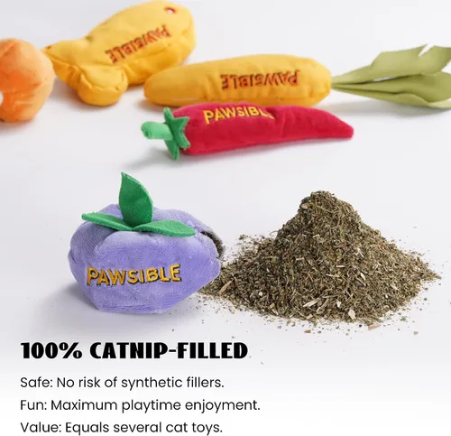 Miniatura 2 de Pawsible - 5 paquetes de juguetes de hierba gatera para gatos de interior - 100% hierba gatera orgánica rellena, sin algodón, juguetes duraderos