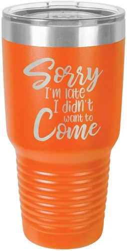 Miniatura 15 de Sorry I'M LATE I DIDN'T WANT TO COME Vaso negro de 30 onzas con popote y tapa superior deslizante Taza de viaje de acero inoxidable Comparar