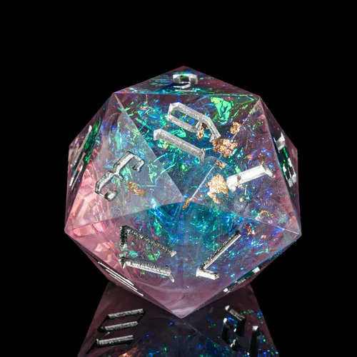 Miniatura 13 de Cusdie Dados D20 DND individuales con bordes afilados e inclusiones de lámina con purpurina, dados D&D de 20 caras, 1.31 pulgadas hechos a mano