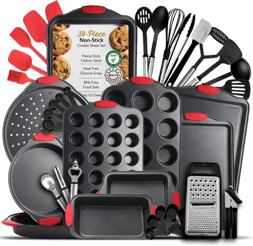 Miniatura 12 de Juego de bandejas para hornear, juego de bandejas para galletas de 2 piezas con asas de silicona, bandeja de acero para hornear, bandejas
