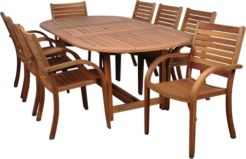 Miniatura 9 de Amazonia - Juego de comedor de patio de 7 piezas, acabado en teca oscura y ideal para exteriores